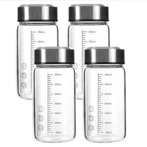 12oz Small Glass Water Bottles with Lid Set of 4